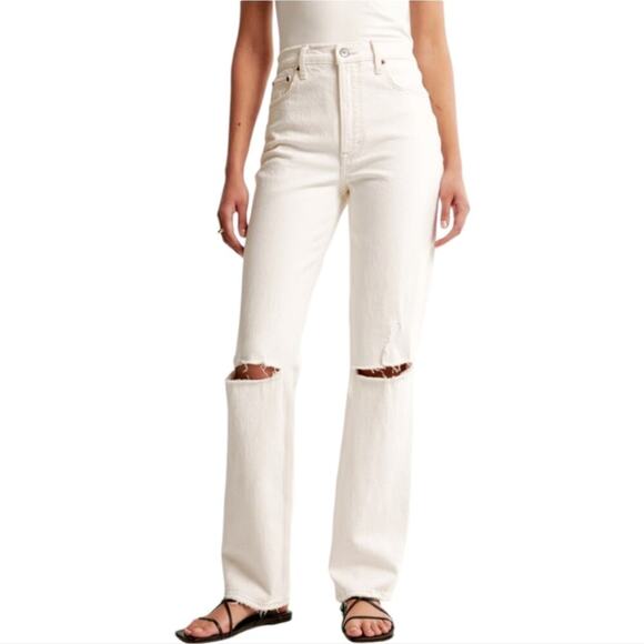 Abercrombie & Fitch Denim - Abercrombie & Fitch The Mom High Rise Distressed White Jeans Plus Size 22 36 new